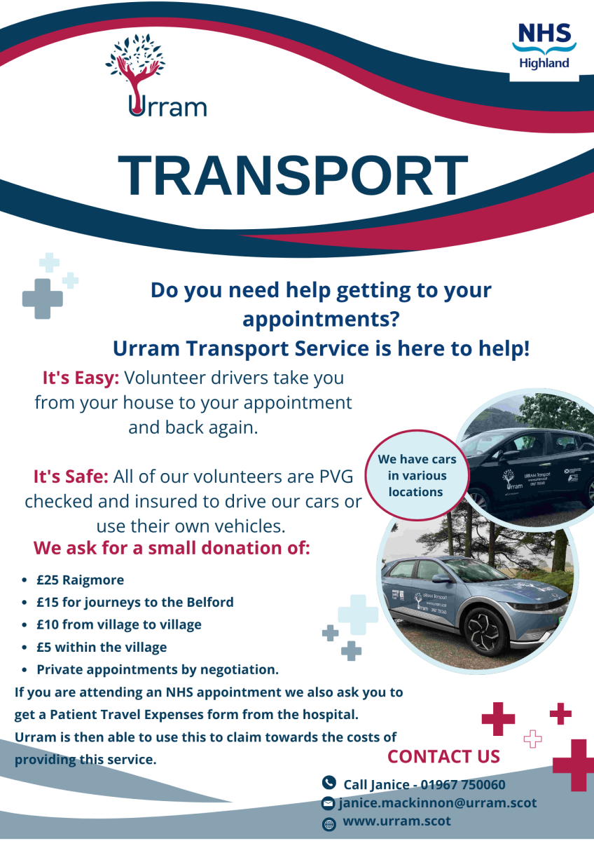 Transport poster outlining the journeys we are able to support people with 